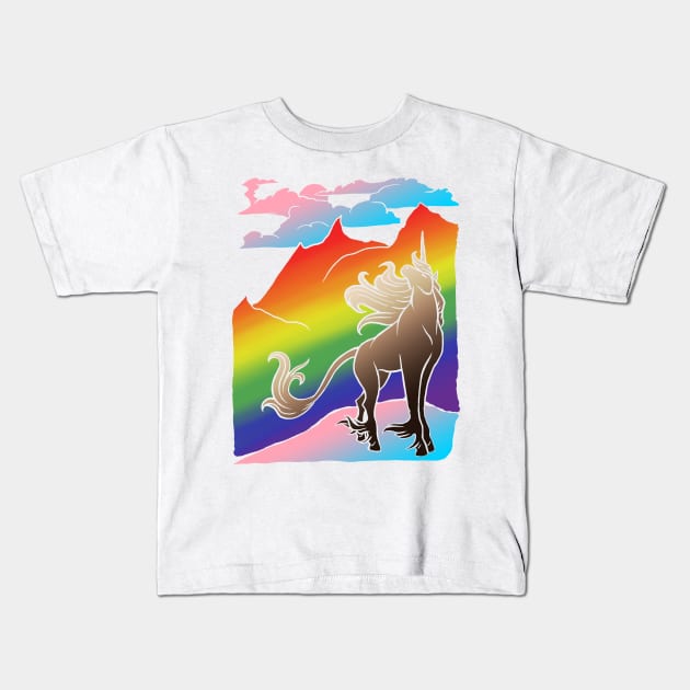 Pride Mountain Unicorn Kids T-Shirt by Bardic Cat